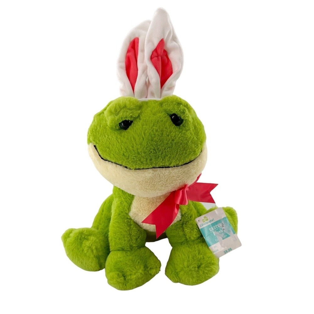 Easter Frog Plush Toy Bunny Ears Pink Bow 16" Walmart‎ Exclusive Stuffed Animal